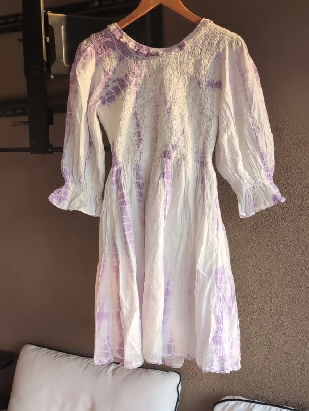 NWT Ivy City Jasmine Lavender Tie-Dye Smocked Dress 100% Cotton